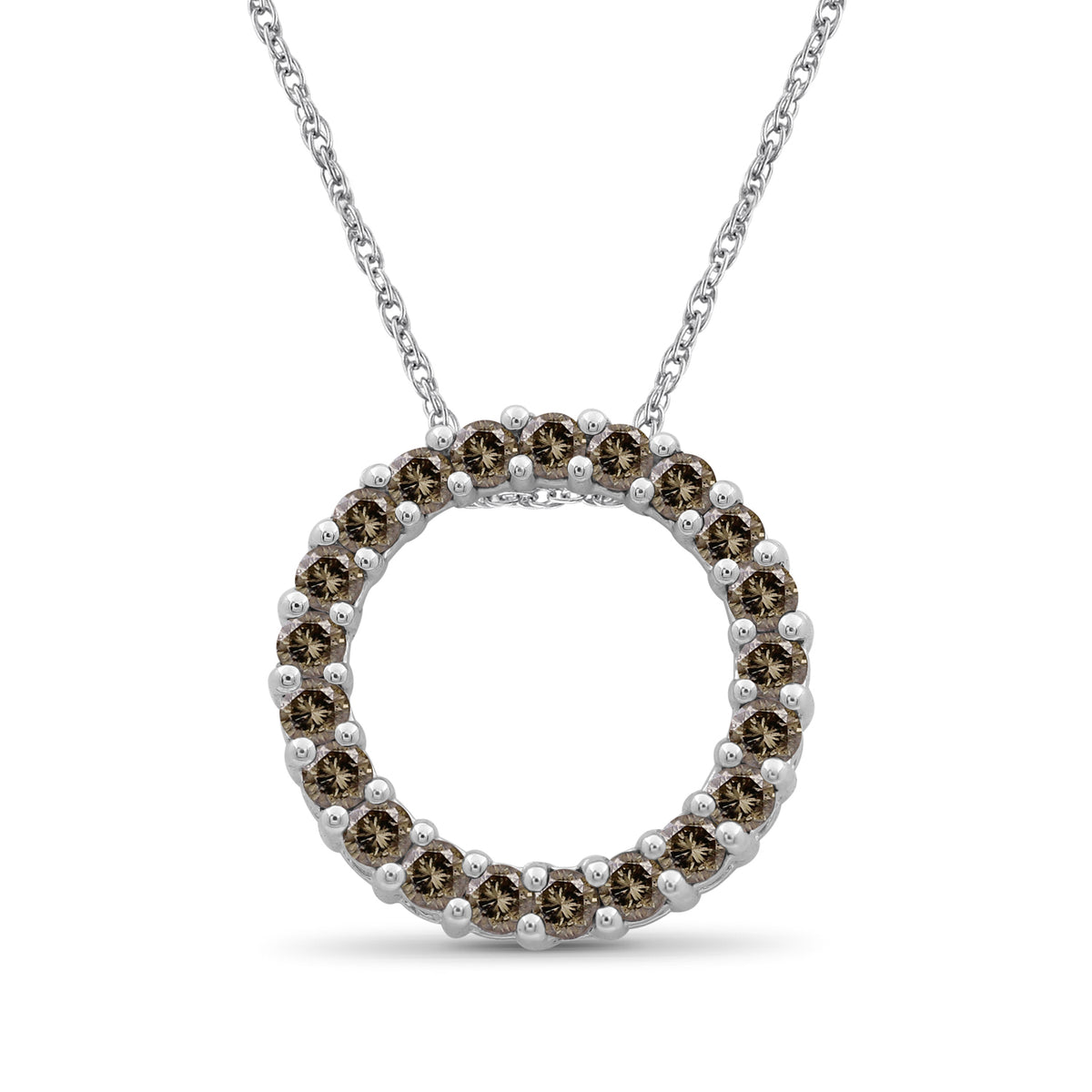 1 ct. T.W. Champagne Diamond Open Circle Pendant in Sterling Silver