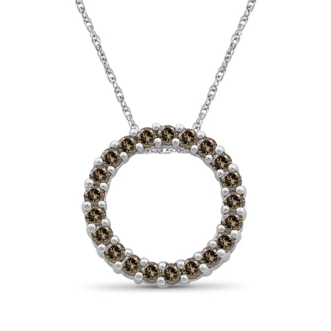1.00 Carat Champagne Diamonds Open Circle Pendant in Sterling Silver