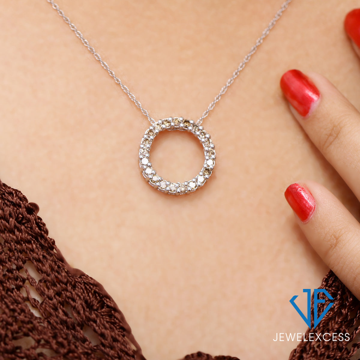 1 ct. T.W. Champagne Diamond Open Circle Pendant in Sterling Silver