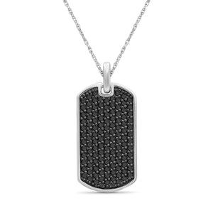 Dog Tag Necklaces for Women Sterling Silver Necklace – 1 CTW Black Diamond Necklace – .925 Silver Chain Necklace Pendant – Black Diamond Necklace