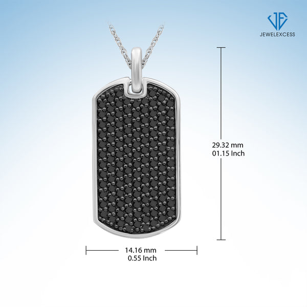 Dog Tag Necklaces for Women Sterling Silver Necklace – 1 CTW Black Diamond Necklace – .925 Silver Chain Necklace Pendant – Black Diamond Necklace