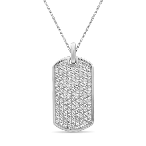Dog Tag Necklaces for Women Sterling Silver Necklace – 1 CTW White Diamond Necklace – .925 Silver Chain Necklace Pendant – White Diamond Necklace