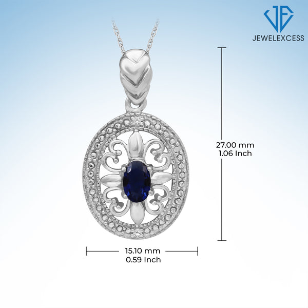 1/4 Carat T.G.W. Created Sapphire And White Diamond Accent Sterling Silver Or 14K Gold-Plated Pendant, 18"
