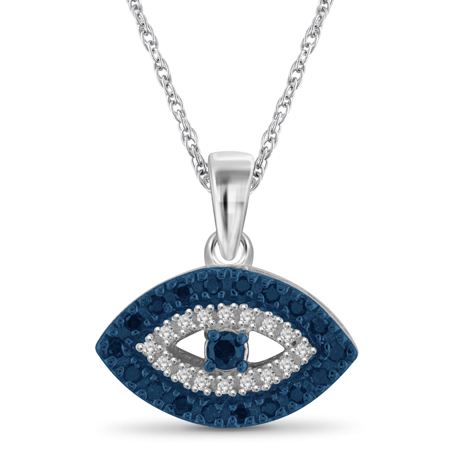 H&J Jewelry 925 Sterling Silver Icy Bling CZ Blue 3D Evil Eye Pendant - Unisex SP370