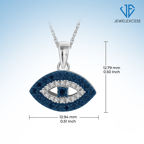 Evil Eye Necklace for Women –  1/7 CTW Blue and White Diamond Necklace with .925 Sterling Silver Rope Chain – Spiritual, Zodiac, Gift Pendant - Sterling Silver Necklace Gifts for Women
