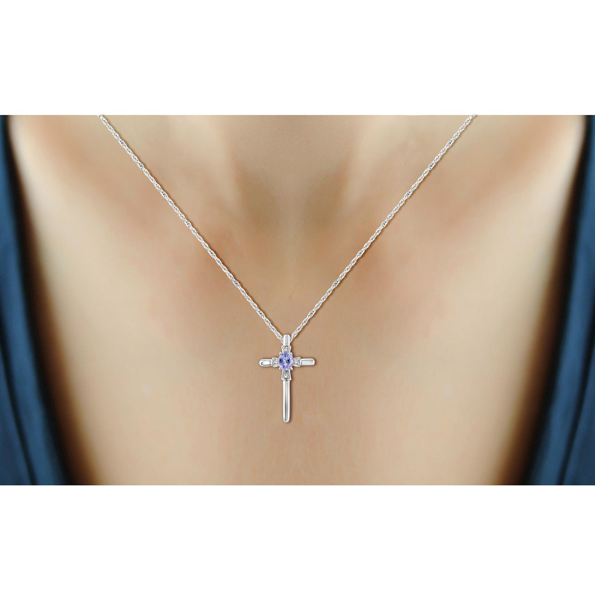 1/4 ct. T.G.W. Tanzanite Cross Pendant with Diamond Accent in Sterling Silver