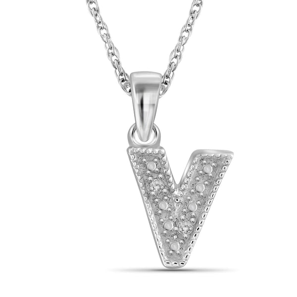 Accent White Diamond "A to Z" Intial Pendant in Sterling Silver