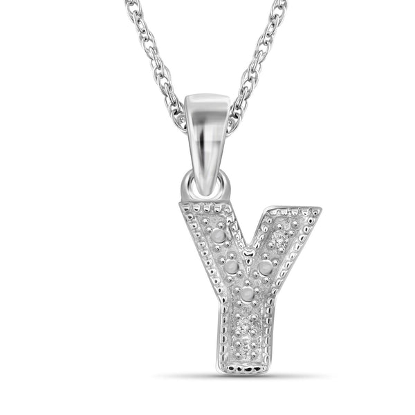 Accent White Diamond "A to Z" Intial Pendant in Sterling Silver