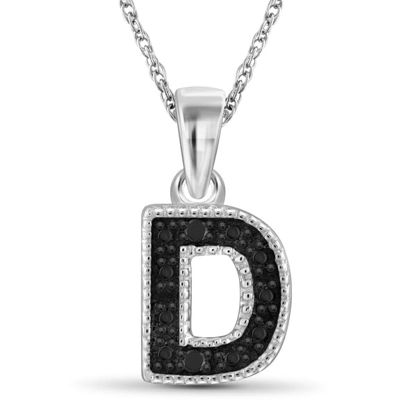 Accent Black Diamond "A to Z" Intial Pendant in Sterling Silver
