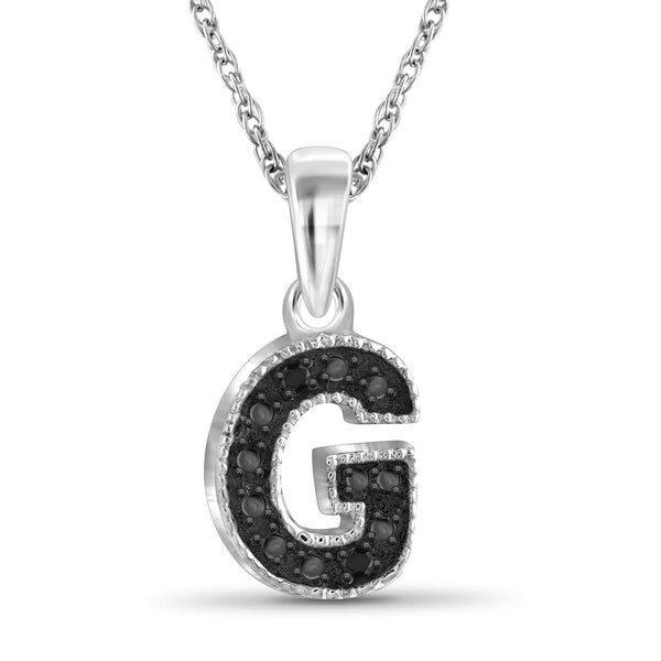 Accent Black Diamond "A to Z" Intial Pendant in Sterling Silver