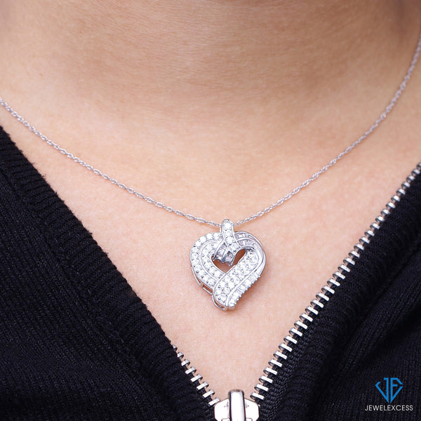 Sterling Silver (.925) Heart Necklace with 1.00 Carat White Diamonds | Jewelry for Women with Round & Baguette White Diamonds & 18 inch Rope Chain with Spring Clasp