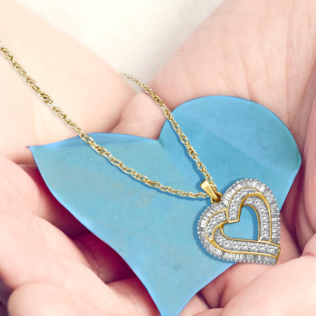 1/10 ct. T.W. White Diamond Heart Pendant in Gold over Silver