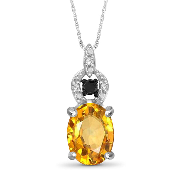 1 1/10 Carat T.G.W. Citrine And Black & White Diamond Accent Sterling Silver Pendant, 18"