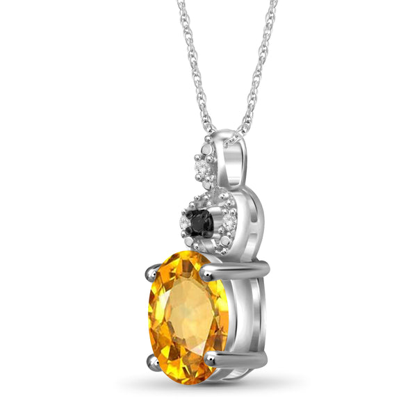 1 1/10 Carat T.G.W. Citrine And Black & White Diamond Accent Sterling Silver Pendant, 18"