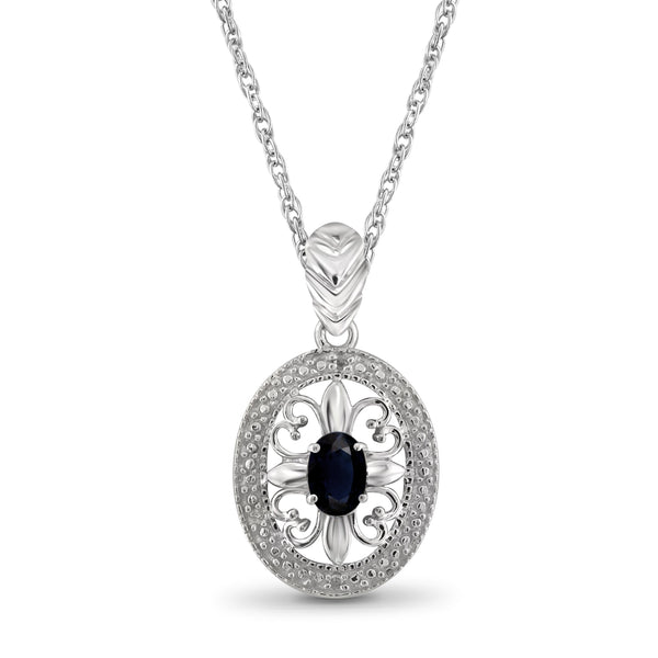 1/2 Carat T.G.W. Sapphire And White Diamond Accent Sterling Silver Pendant, 18"