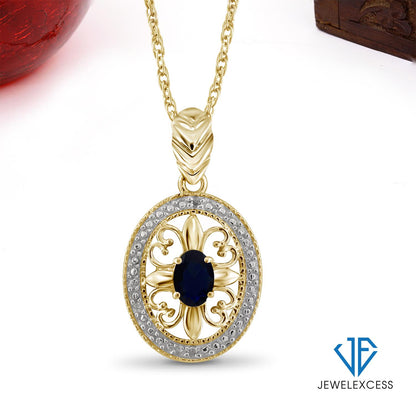 0.65 ct. T.G.W. Sapphire Pendant with Diamond Accents in 14K Gold over Silver