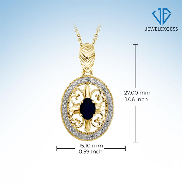 0.65 Carat Sapphire and Accent White Diamonds Pendant in 14K Gold Over Silver