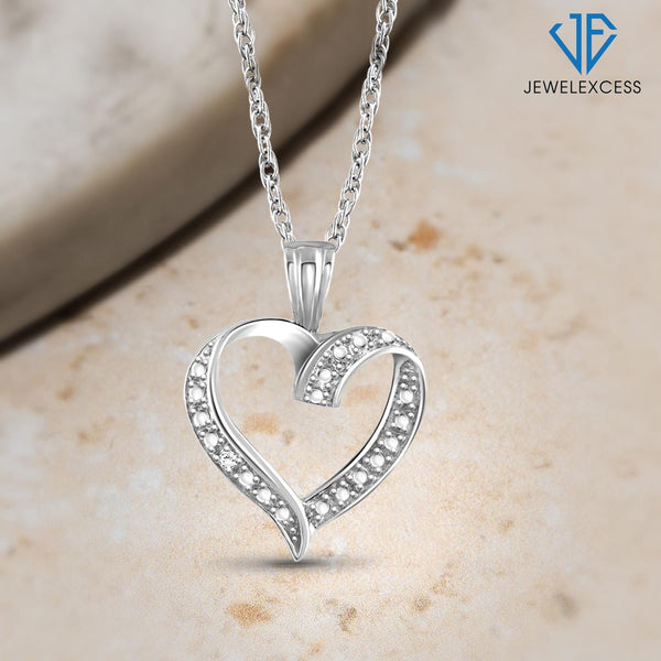 Accent White Diamond Heart Pendant in Sterling Silver