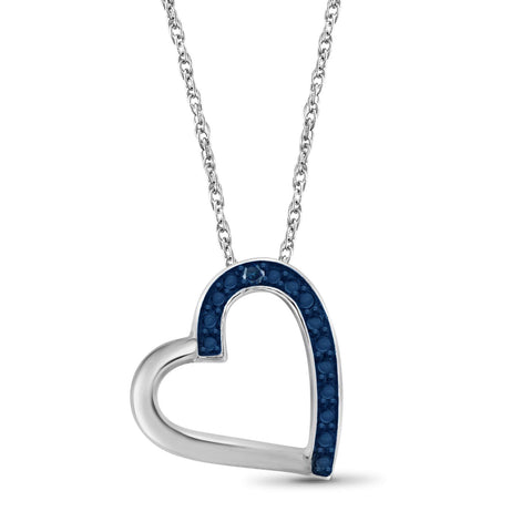 Accent Blue Diamond Heart Pendant in Sterling Silver