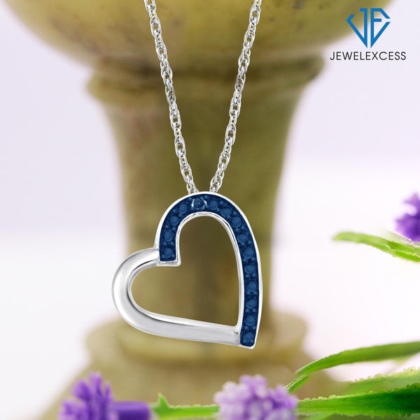 Accent Blue Diamond Heart Pendant in Sterling Silver