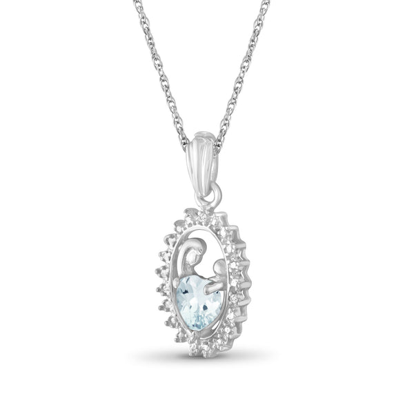 1/3 Carat T.G.W. Aquamarine And White Diamond Accent Sterling Silver Mother and Child Pendant, 18"