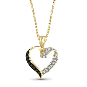 Accent Black Diamond Heart Pendant in 14K Gold Over Silver