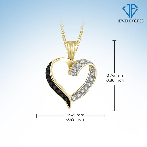 Accent Black Diamond Heart Pendant in 14K Gold Over Silver
