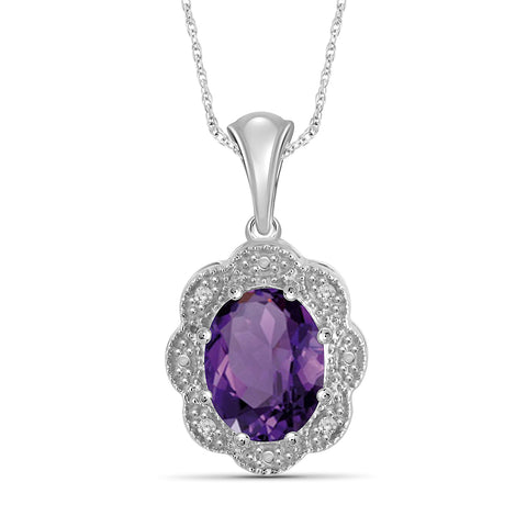 1.65 Carat T.W. Amethyst Gemstone and Accent White Diamond Sterling Silver Pendant, 18"