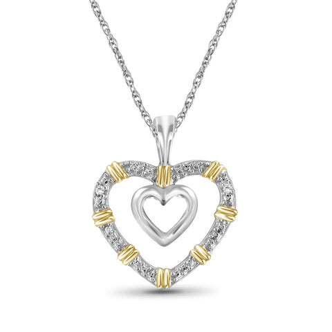 Accent White Diamond Heart Pendant in Two Tone Sterling Silver
