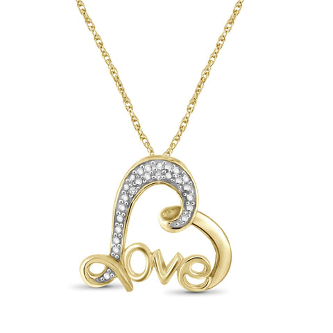 Accent White Diamond Love Heart Pendant in 14k Gold Over Silver