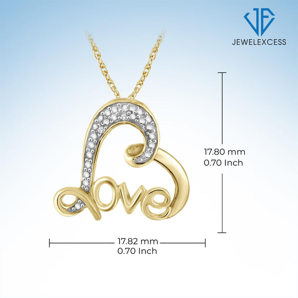 Accent White Diamond Love Heart Pendant in 14k Gold Over Silver