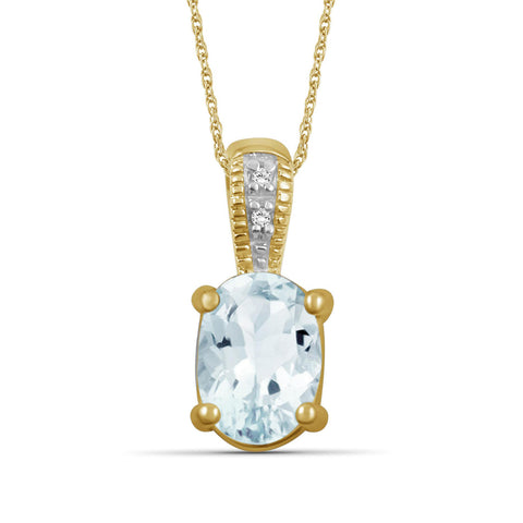 0.66 Ctw Aquamarine Gemston And White Diamond Accent 14K Gold-Plated Pendant, 18"