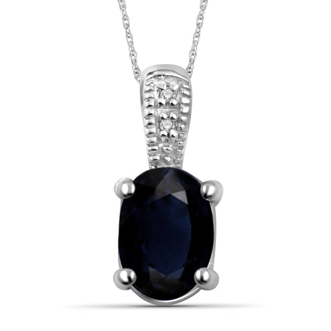 1.07 Carat T.G.W. Sapphire Gemstone and Diamond Accent Sterling Silver Pendant