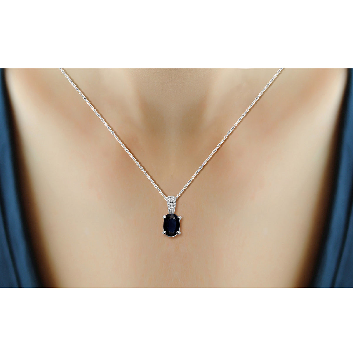 1.07 ct. T.G.W. Sapphire Pendant with Diamond Accent in Sterling Silver