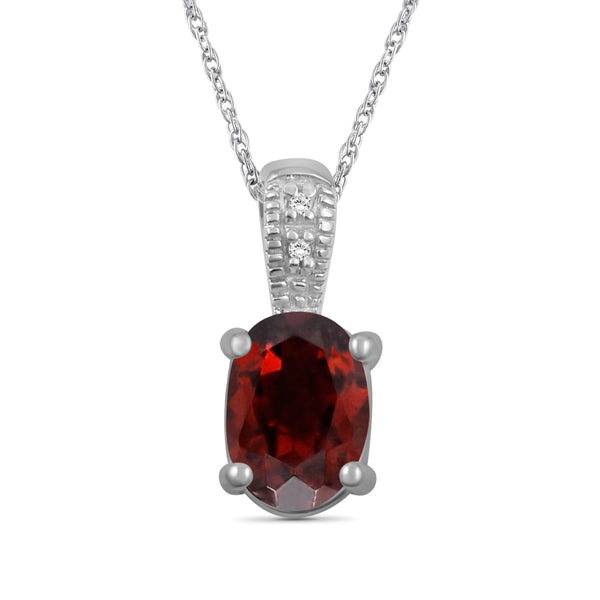 1.00 Carat T.G.W. Garnet Gemstone and Diamond Accent Pendant Sterling Silver Necklace
