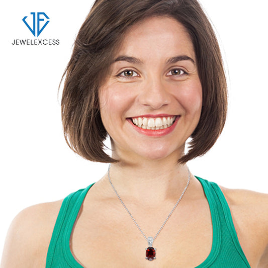 1 ct. T.G.W. Garnet Pendant with Diamond Accent in Sterling Silver
