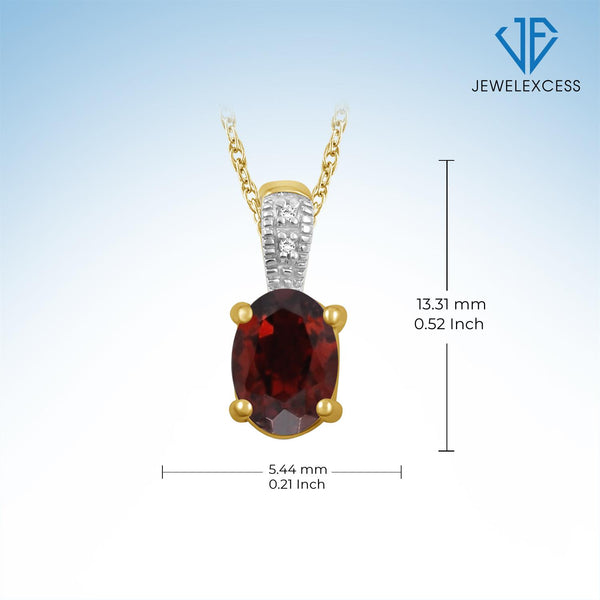 1.00 Carat Garnet and Accent White Diamonds Pendant in 14K Gold Over Silver