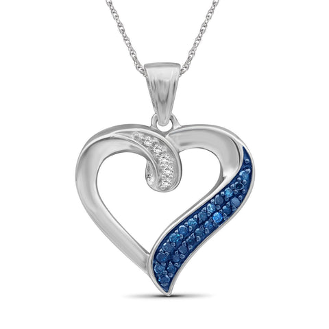 1/7 Carat Blue and Accent White Diamond Heart Pendant in Sterling Silver