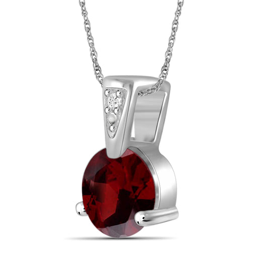 3/4 ct. T.G.W. Garnet Pendant with Diamond Accent in Sterling Silver