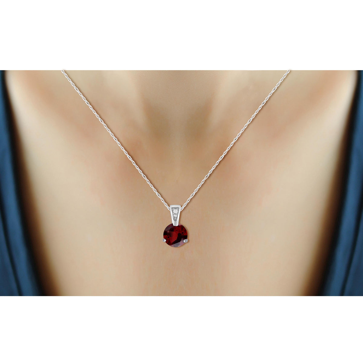 3/4 ct. T.G.W. Garnet Pendant with Diamond Accent in Sterling Silver