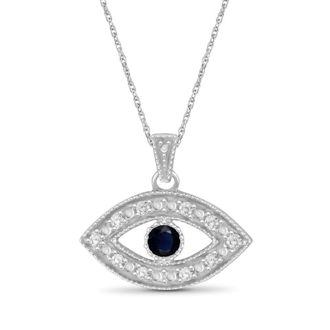Necklaces for Women – Necklace for Women in Sterling Silver – 0.14 CTW Sapphire and 1/10 CTW White Diamond Evil Eye Necklace Centerpiece, – Hypoallergenic Pendant