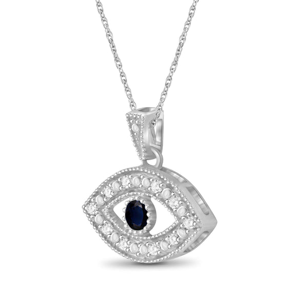 Necklaces for Women – Necklace for Women in Sterling Silver – 0.14 CTW Sapphire and 1/10 CTW White Diamond Evil Eye Necklace Centerpiece, – Hypoallergenic Pendant