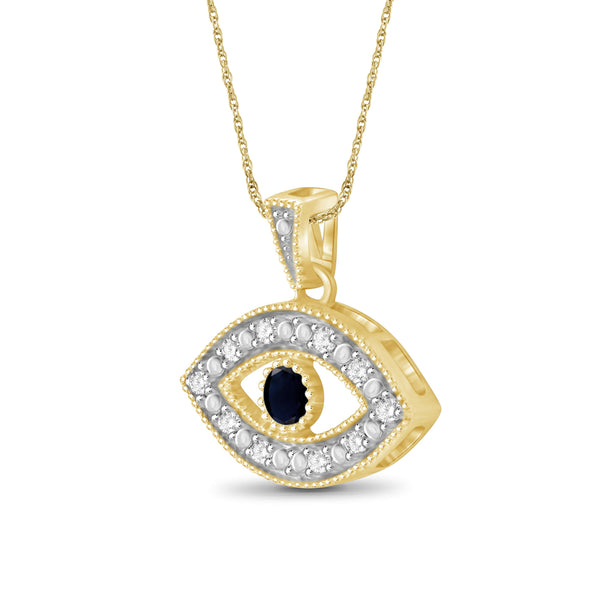1/7 Carat T.G.W. Sapphire And White Diamond Accent 14K Gold-Plated Evil Eye Pendant, 18"