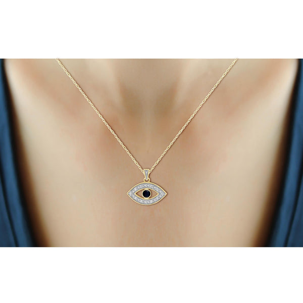 1/7 Carat T.G.W. Sapphire And White Diamond Accent 14K Gold-Plated Evil Eye Pendant, 18"