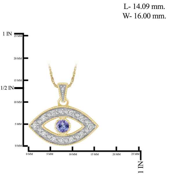 Tanzanite Accent And White Diamond Accent 14K Gold-Plated Evil Eye Pendant, 18"