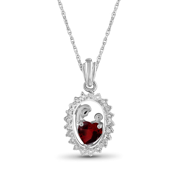 0.55 Carat T.G.W. Garnet Gemstone and White Diamond Accent Sterling Silver Mother and Child Pendant