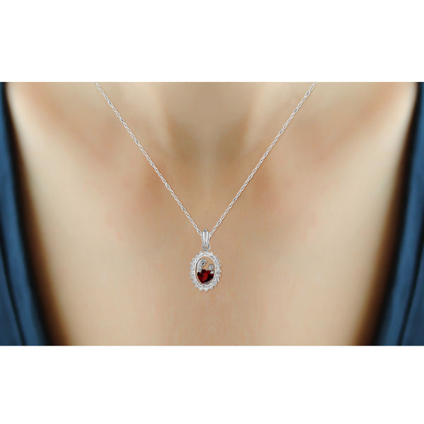 0.55 Carat T.G.W. Garnet Gemstone and White Diamond Accent Sterling Silver Mother and Child Pendant