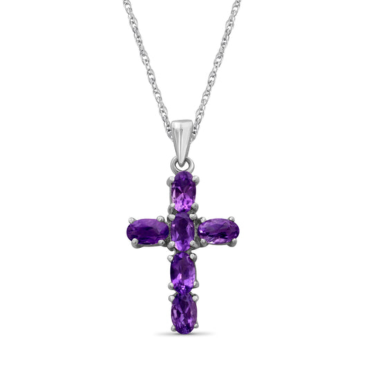 Amethyst Cross Pendant in Sterling Silver or 14K Gold over Silver