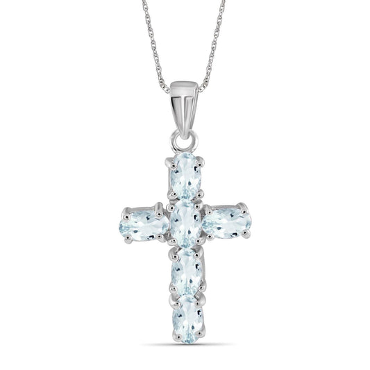 1 1/3 ct. T.G.W. Aquamarine Cross Pendant in Sterling Silver or 14K Gold over Silver