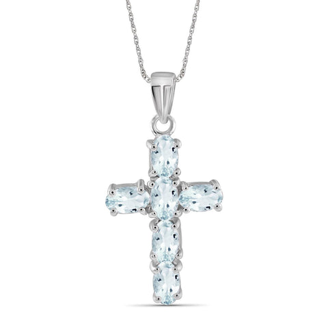 1 1/3 Carat T.G.W. Aquamarine Sterling Silver Or 14K Gold Plated Cross Pendant, 18"